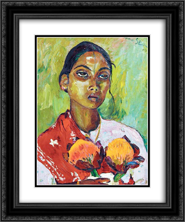 Portrait of an Indian woman 20x24 Black Ornate Wood Framed Art Print Poster with Double Matting by Stern, Irma