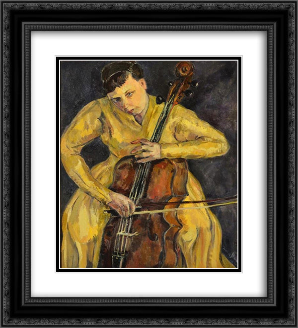 Portrait Of Vera Poppe Playing The Cello 20x22 Black Ornate Wood Framed Art Print Poster with Double Matting by Stern, Irma