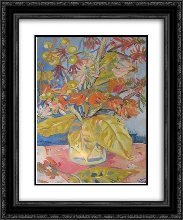 Still Lfie with Coral Tree Flowers 20x24 Black Ornate Wood Framed Art Print Poster with Double Matting by Stern, Irma