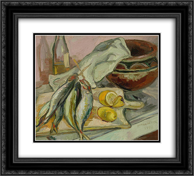 Still life with African pot 22x20 Black Ornate Wood Framed Art Print Poster with Double Matting by Stern, Irma