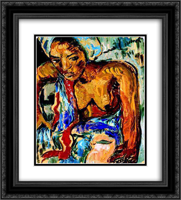 Woman with a Jug 20x22 Black Ornate Wood Framed Art Print Poster with Double Matting by Stern, Irma