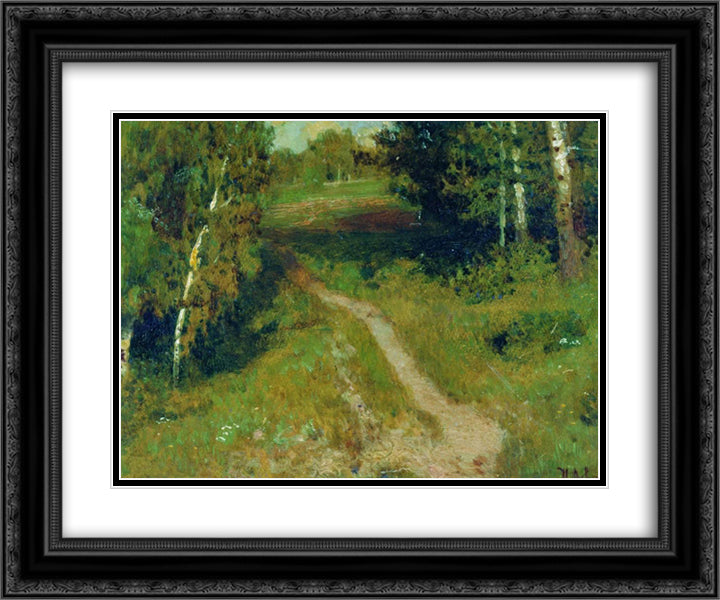 A birch grove 24x20 Black Ornate Wood Framed Art Print Poster with Double Matting by Levitan, Isaac