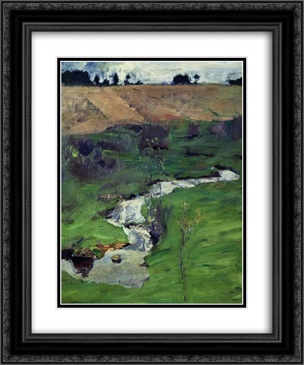 A creek 20x24 Black Ornate Wood Framed Art Print Poster with Double Matting by Levitan, Isaac