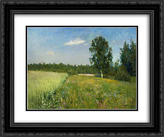 A day in June 24x20 Black Ornate Wood Framed Art Print Poster with Double Matting by Levitan, Isaac