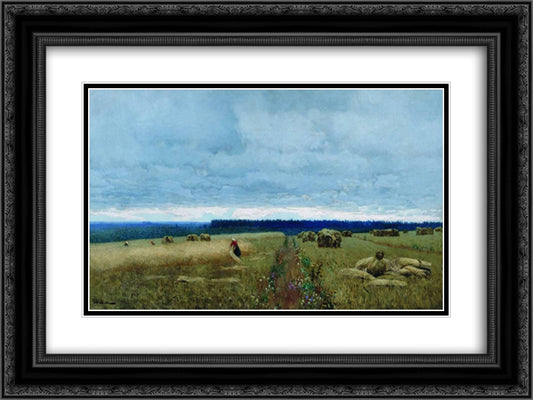 A dull day. Stubble. 24x18 Black Ornate Wood Framed Art Print Poster with Double Matting by Levitan, Isaac