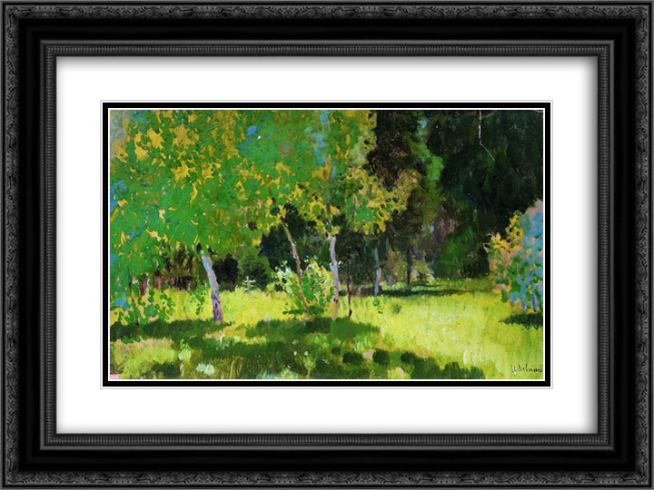 A garden 24x18 Black Ornate Wood Framed Art Print Poster with Double Matting by Levitan, Isaac