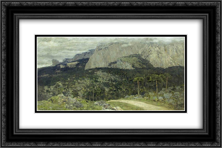 A gray day. Mountains. Crimea. 24x16 Black Ornate Wood Framed Art Print Poster with Double Matting by Levitan, Isaac