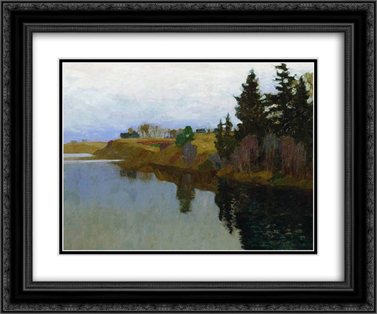 A lake 24x20 Black Ornate Wood Framed Art Print Poster with Double Matting by Levitan, Isaac