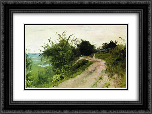 A path 24x18 Black Ornate Wood Framed Art Print Poster with Double Matting by Levitan, Isaac