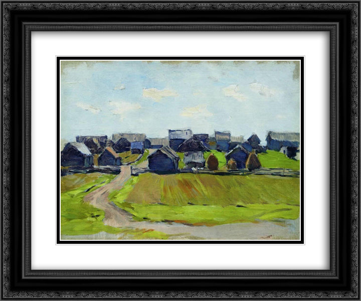 A village 24x20 Black Ornate Wood Framed Art Print Poster with Double Matting by Levitan, Isaac