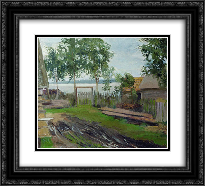 A yard 22x20 Black Ornate Wood Framed Art Print Poster with Double Matting by Levitan, Isaac