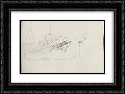 Aft part of barge 24x18 Black Ornate Wood Framed Art Print Poster with Double Matting by Levitan, Isaac