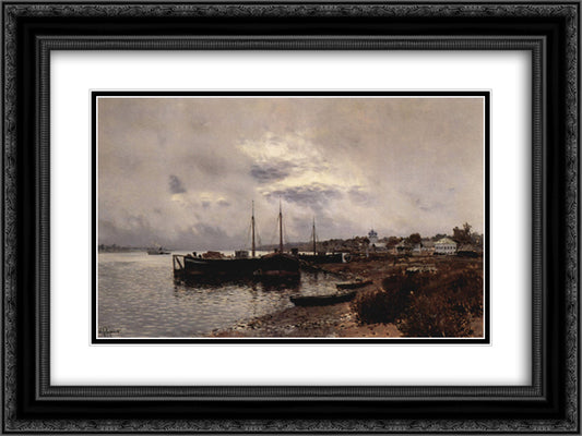 After the rain. Plyos. 24x18 Black Ornate Wood Framed Art Print Poster with Double Matting by Levitan, Isaac