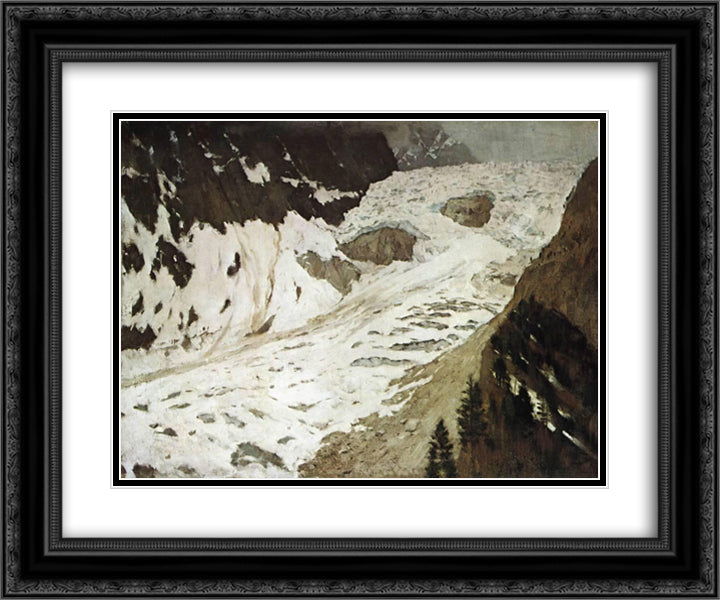 Alps. Snow. 24x20 Black Ornate Wood Framed Art Print Poster with Double Matting by Levitan, Isaac