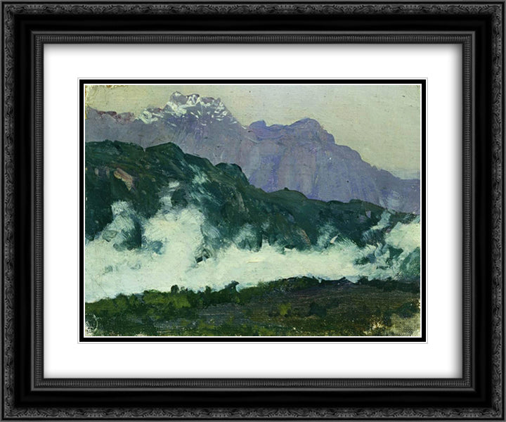 Alps 24x20 Black Ornate Wood Framed Art Print Poster with Double Matting by Levitan, Isaac