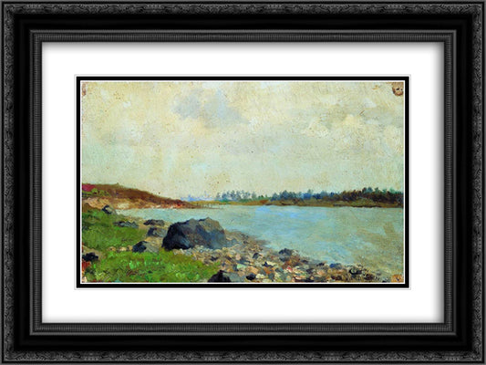 At Moscow-river 24x18 Black Ornate Wood Framed Art Print Poster with Double Matting by Levitan, Isaac