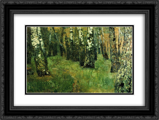 At the birch grove 24x18 Black Ornate Wood Framed Art Print Poster with Double Matting by Levitan, Isaac