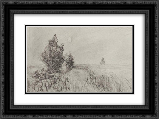 At the field. Twilight. 24x18 Black Ornate Wood Framed Art Print Poster with Double Matting by Levitan, Isaac