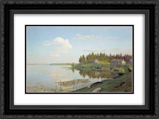 At the lake (Tver region) 24x18 Black Ornate Wood Framed Art Print Poster with Double Matting by Levitan, Isaac