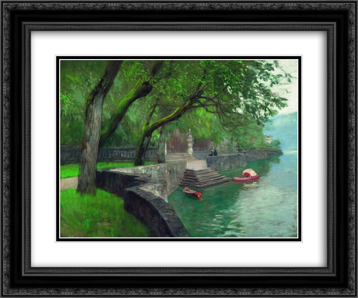 At the lake Como. Enbankment. 24x20 Black Ornate Wood Framed Art Print Poster with Double Matting by Levitan, Isaac