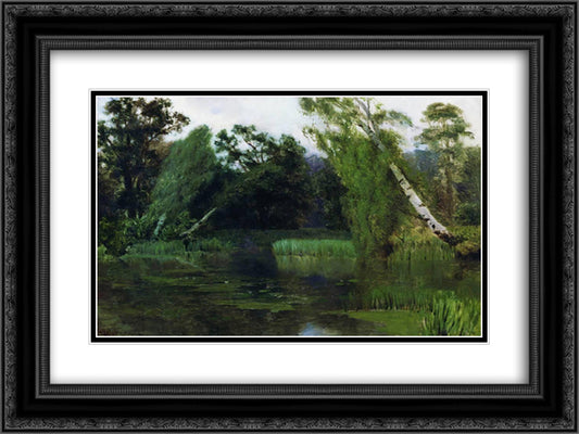 At the park 24x18 Black Ornate Wood Framed Art Print Poster with Double Matting by Levitan, Isaac