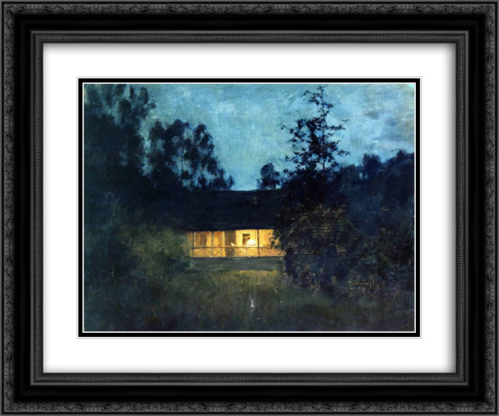 At the summer house in twilight 24x20 Black Ornate Wood Framed Art Print Poster with Double Matting by Levitan, Isaac