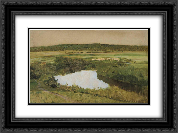 At twilight. River Istra. 24x18 Black Ornate Wood Framed Art Print Poster with Double Matting by Levitan, Isaac