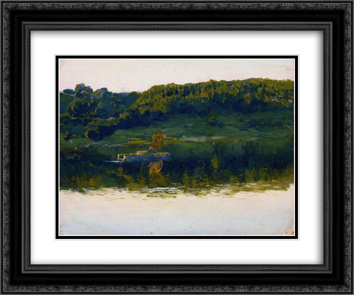 At Volga. 24x20 Black Ornate Wood Framed Art Print Poster with Double Matting by Levitan, Isaac