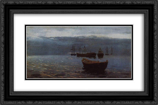 At Volga. Evening falls. 24x16 Black Ornate Wood Framed Art Print Poster with Double Matting by Levitan, Isaac