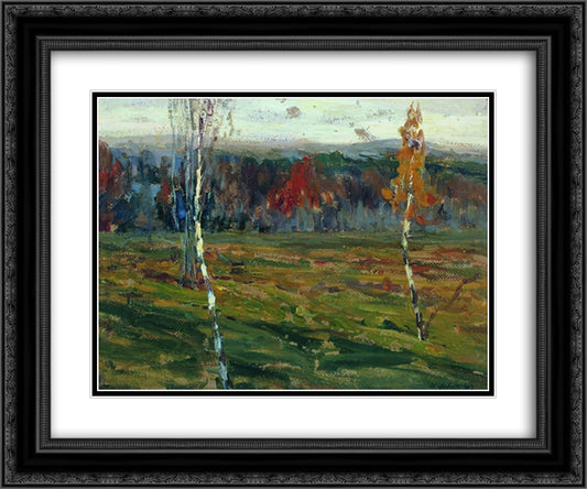 Autumn. Birches. 24x20 Black Ornate Wood Framed Art Print Poster with Double Matting by Levitan, Isaac