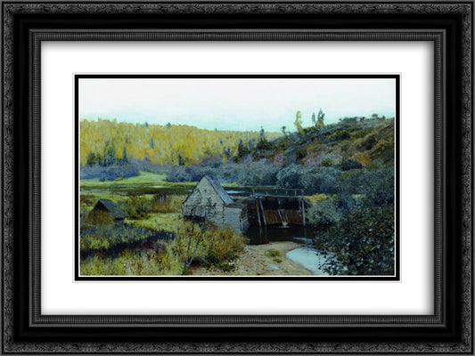 Autumn. Mill. Plyos. 24x18 Black Ornate Wood Framed Art Print Poster with Double Matting by Levitan, Isaac