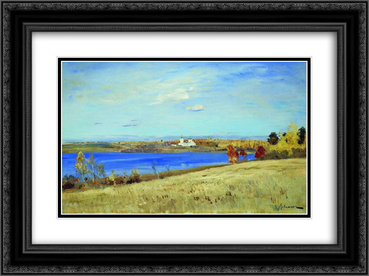 Autumn. River. 24x18 Black Ornate Wood Framed Art Print Poster with Double Matting by Levitan, Isaac