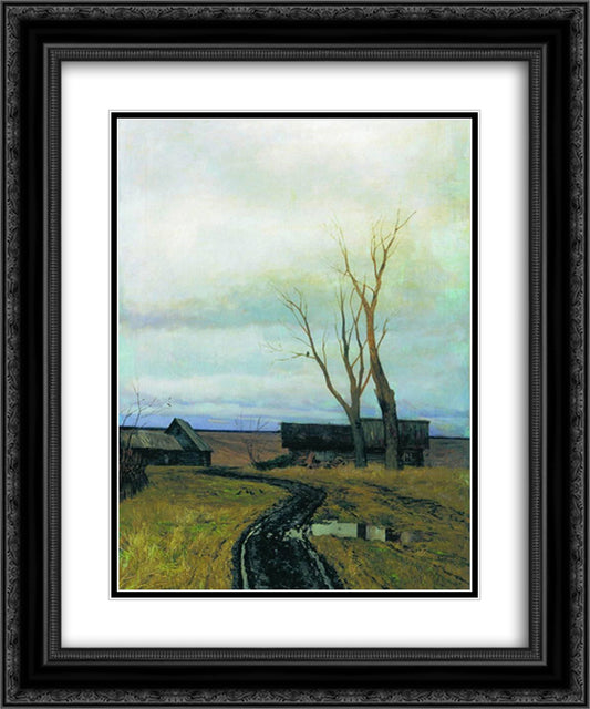 Autumn. Road in a Village. 20x24 Black Ornate Wood Framed Art Print Poster with Double Matting by Levitan, Isaac