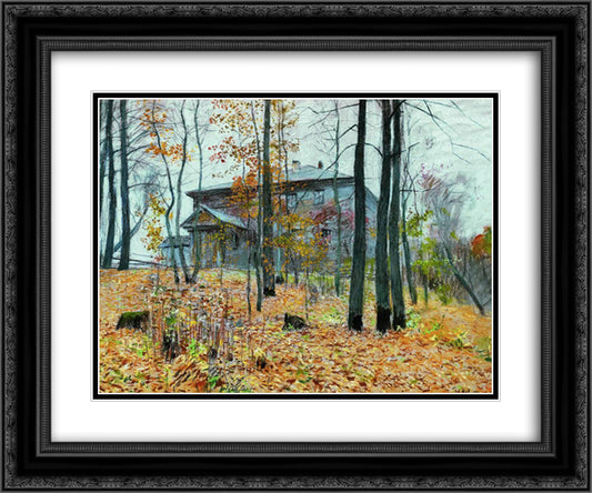 Autumn. The Manor. 24x20 Black Ornate Wood Framed Art Print Poster with Double Matting by Levitan, Isaac