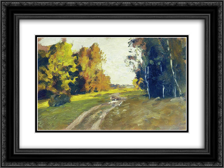 Autumn evening. Trail in the forest. 24x18 Black Ornate Wood Framed Art Print Poster with Double Matting by Levitan, Isaac