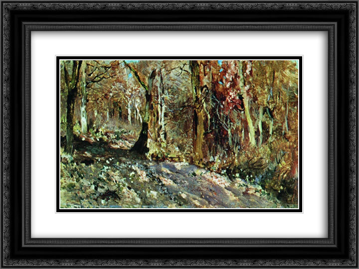 Autumn forest 24x18 Black Ornate Wood Framed Art Print Poster with Double Matting by Levitan, Isaac