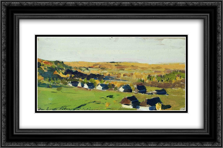 Autumn landscape. Village. 24x16 Black Ornate Wood Framed Art Print Poster with Double Matting by Levitan, Isaac