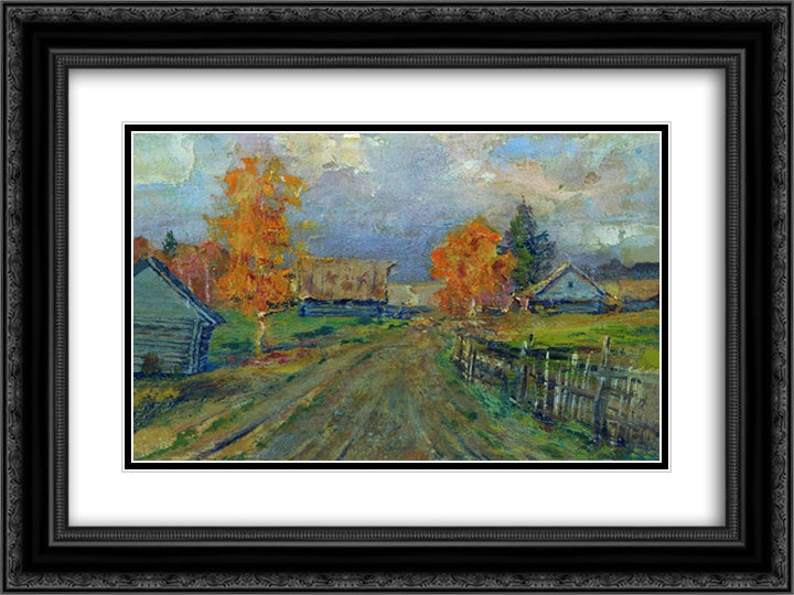 Autumn landscape 24x18 Black Ornate Wood Framed Art Print Poster with Double Matting by Levitan, Isaac