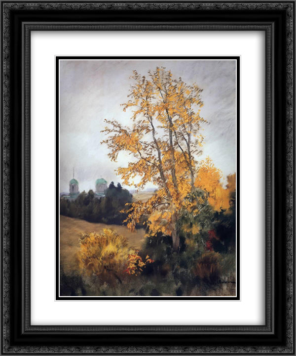 Autumn landscape with church 20x24 Black Ornate Wood Framed Art Print Poster with Double Matting by Levitan, Isaac