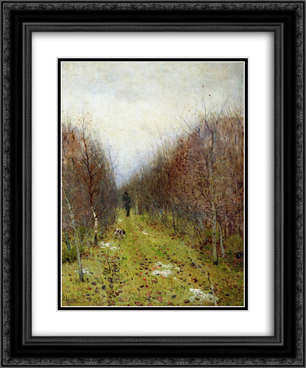 Autumn landscape with hunter 20x24 Black Ornate Wood Framed Art Print Poster with Double Matting by Levitan, Isaac