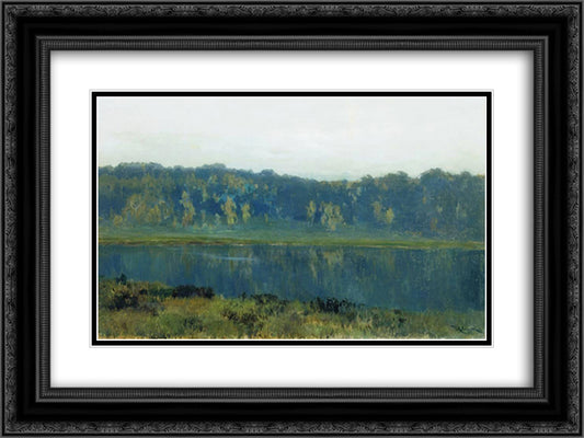 Autumn morning 24x18 Black Ornate Wood Framed Art Print Poster with Double Matting by Levitan, Isaac