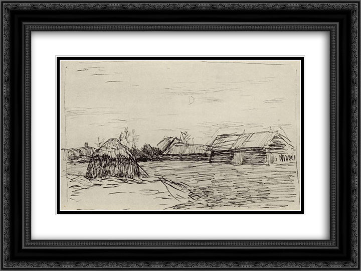 Barn. Twilight. 24x18 Black Ornate Wood Framed Art Print Poster with Double Matting by Levitan, Isaac