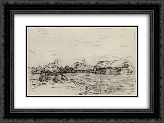 Barn. Twilight. 24x18 Black Ornate Wood Framed Art Print Poster with Double Matting by Levitan, Isaac