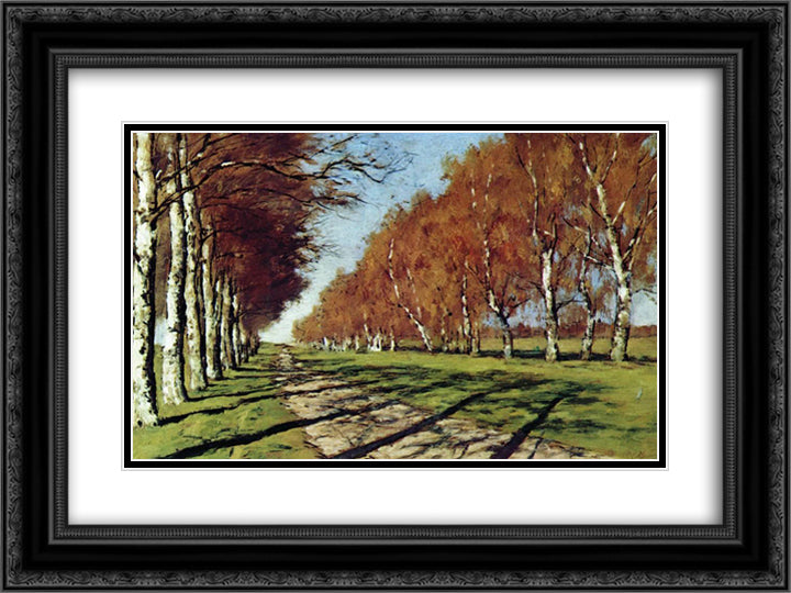 Big road. Sunny autumn day. 24x18 Black Ornate Wood Framed Art Print Poster with Double Matting by Levitan, Isaac