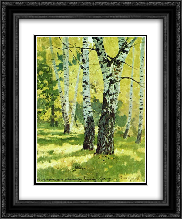 Birch grove 20x24 Black Ornate Wood Framed Art Print Poster with Double Matting by Levitan, Isaac