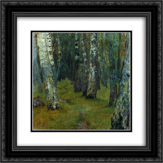 Birches. Forest edge. 20x20 Black Ornate Wood Framed Art Print Poster with Double Matting by Levitan, Isaac