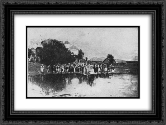 Blessing of the waters 24x18 Black Ornate Wood Framed Art Print Poster with Double Matting by Levitan, Isaac