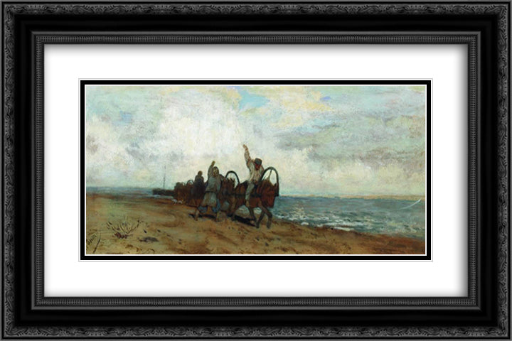 Boatmen 24x16 Black Ornate Wood Framed Art Print Poster with Double Matting by Levitan, Isaac