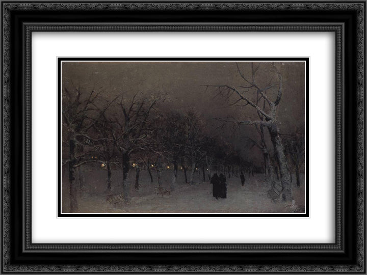 Boulevard in the evening. 24x18 Black Ornate Wood Framed Art Print Poster with Double Matting by Levitan, Isaac