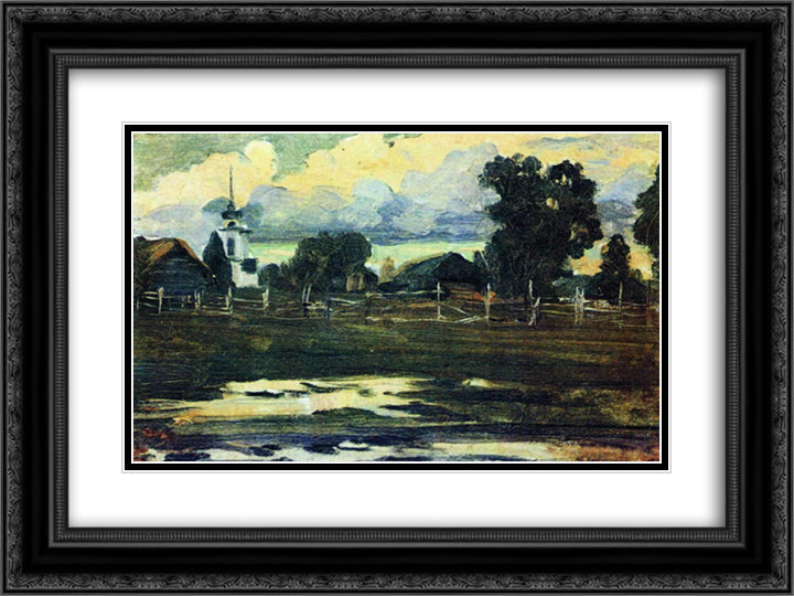 By evening 24x18 Black Ornate Wood Framed Art Print Poster with Double Matting by Levitan, Isaac